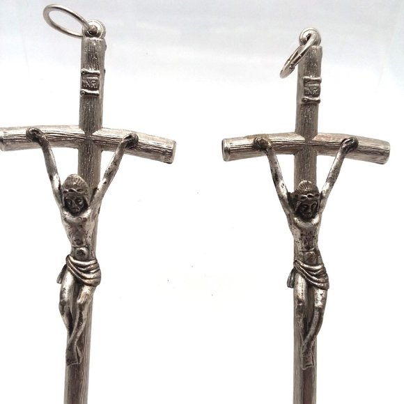 Cucifix Cross VTG INRI Metal Jesus Wall Hanging Decoration Christianity Silver - Picture 4 of 5